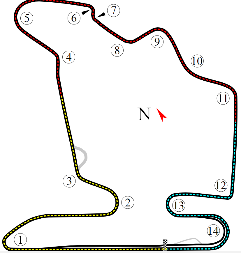 Schema circuitului Hungaroring, pe care se desfășoară Marele Premiu de Formula 1 al Ungariei.