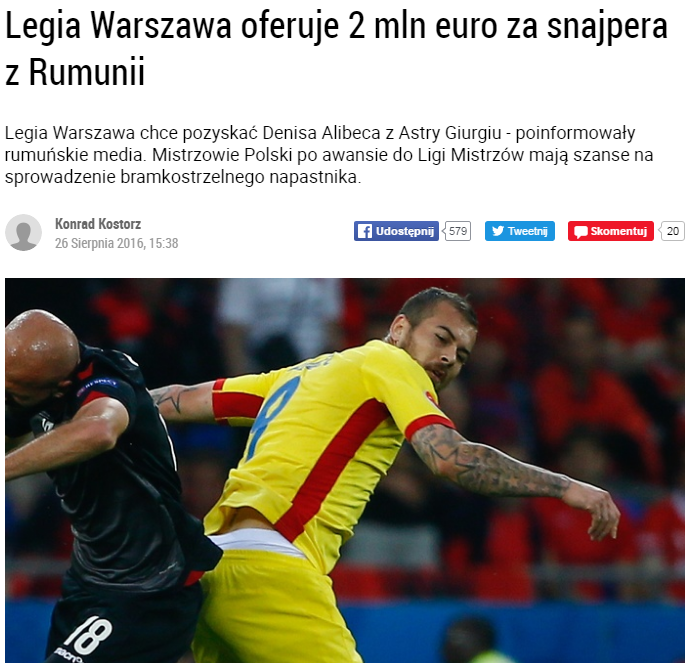 Denis Alibec este în atenția echipei poloneze Legia Varsovia