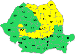 Zonele vizate de avertizarea cod galben