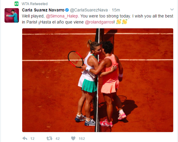 Simona Halep, lăudată de Carla Suarez Navarro, pe care a umilit-o! Fair-play total din partea ibericei