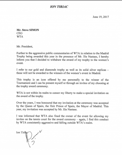 Ion Țiriac cere audierea publică a lui Ilie Năstase. Magnatul suspendă acordarea trofeului de la Madrid