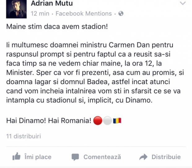 UPDATE. ”Briliantul” se vede miercuri cu ministrul în problema stadionului Dinamo. Reacția lui Adrian Mutu după scandalul lojei de la Dinamo: ”Mi se dă impresia că brandul e lăsat să moară! Vreau să lămurim problema”