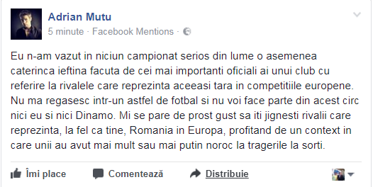 S-a enervat Adrian Mutu. Oficialului dinamovist i-a sărit muștarul și le-a răspuns lui Gigi Becali și lui Mihai Stoica