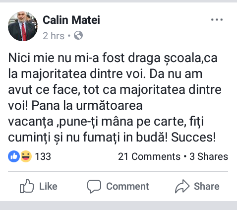 Un deputat PSD le transmite elevilor un mesaj plin de greșeli, în prima zi de școală: ”Pune-ți ( sic!) mâna pe carte, fiți cuminți și nu fumați în budă!”