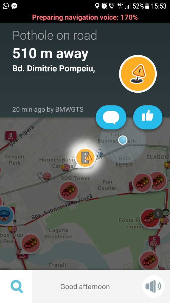 Aplicația Waze. Captură ecran