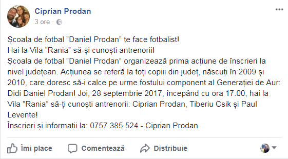S-a născut ”Școala de fotbal Daniel Prodan”. Pe 16 noiembrie se comemorează un an de la dispariția lui Didi