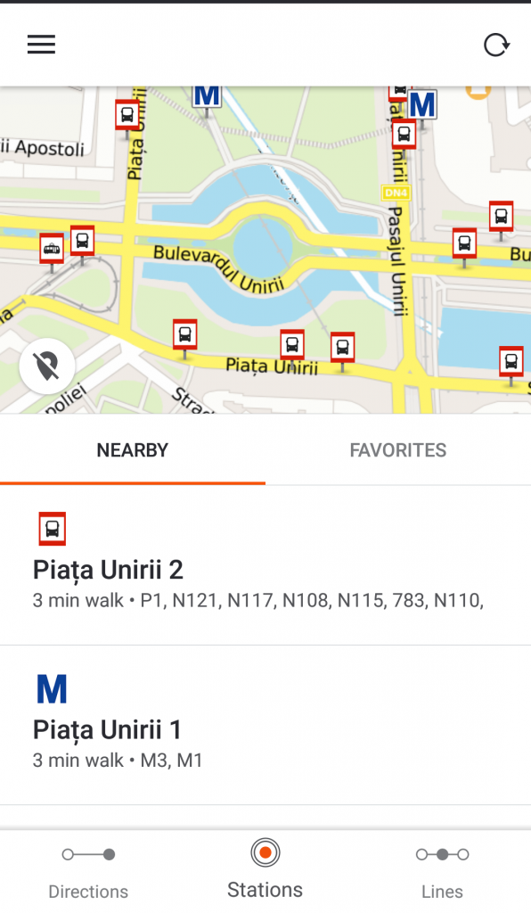 Aplicația Moovit. Captură ecran