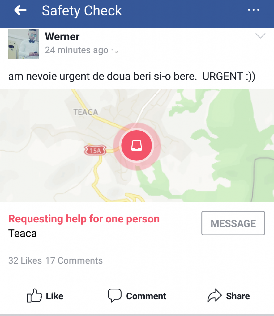 românii au făcut bășcălie de facilitatea Facebook Safety Check, activată după furtuna de la Timișoara. Captură print screen