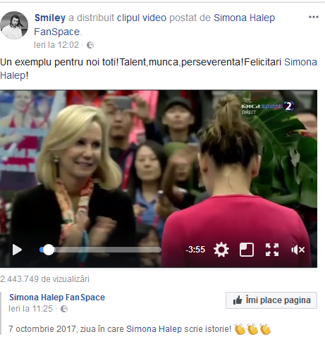 Reacția lui Smiley după ce Simona Halep a devenit numărul 1 mondial