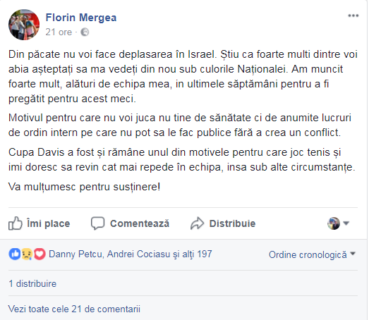 Scandal în echipa de Cupa Davis a României. Florin Mergea ”fierbe” în suc propriu