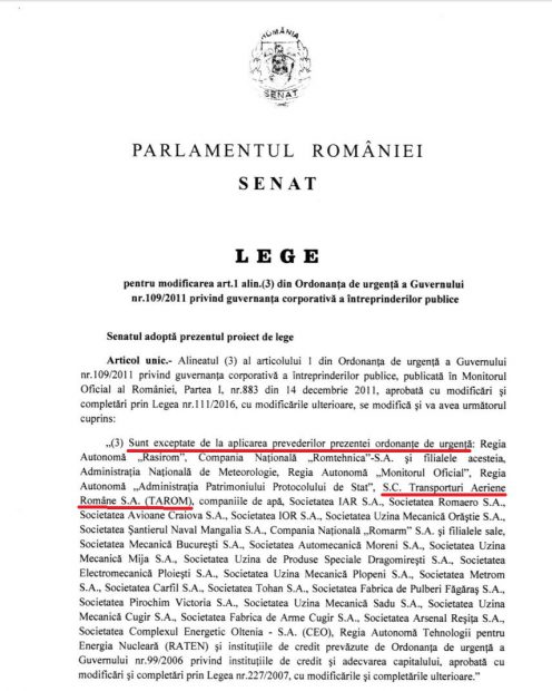 Propunere de modificare a OUG 109/2011 | Forma votată de Senat
