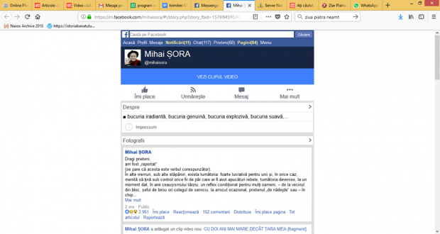 Contul de Facebook al lui Mihai Șora a fost blocat