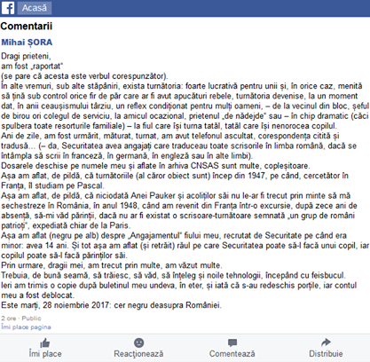 Contul de Facebook al lui Mihai Șora a fost blocat