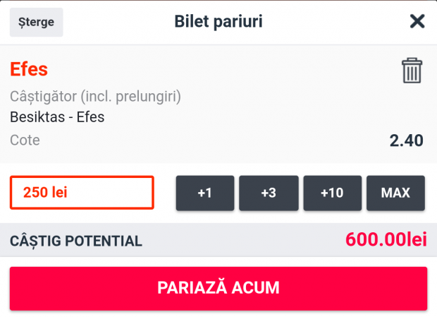 Cota zilei și avancronică pentru Besiktas vs Efes