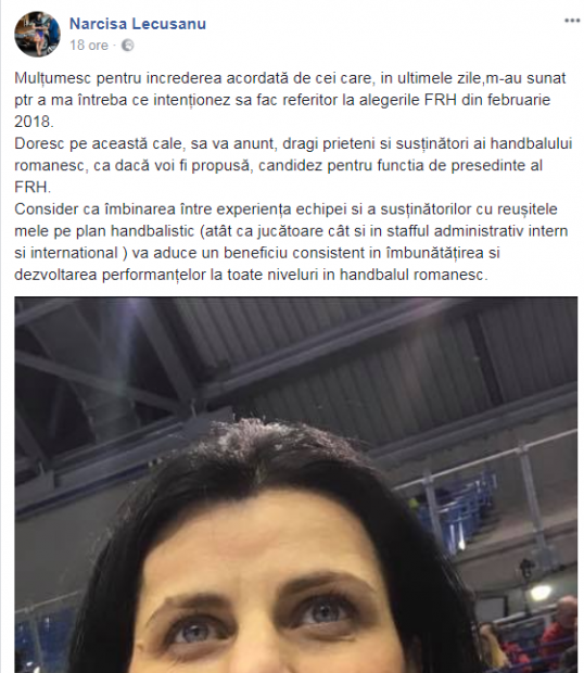 Narcisa Lecușanu și-a anunțat candidatura la președinția FR Handbal. Îl bate pe Alexandru Dedu?