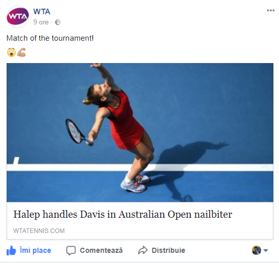 WTA a ales Halep - Davis meciul turneului de la Australian Open