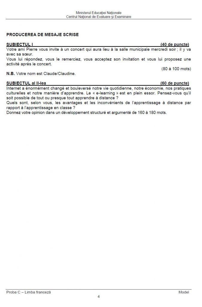 Subiecte Bilingv Franceza Proba Scrisa Bacalaureat 2018. Model De Subiect Pentru Proba Oral? De Limba Francez?