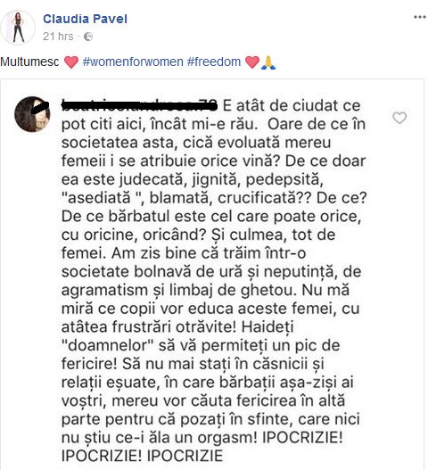 Mesajul dur postat de Claudia Pavel după ce a fost acuzată că i-a distrus relația lui Cătălin Cazacu. “Nu mai stați în relații eșuate”
