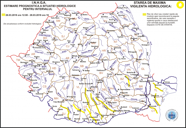 Cod galben de inundații în Teleorman și în alte nouă județe