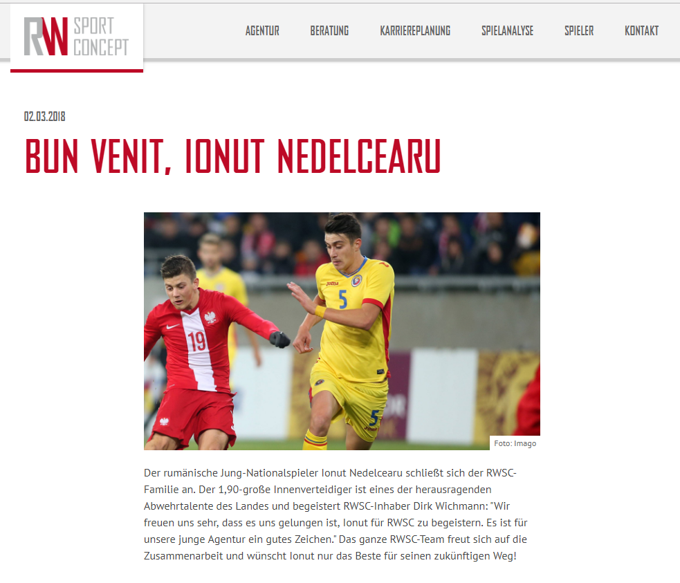 Cine îl impresariază pe Ionuț Nedelcearu. Fotbalistul a semnat cu firma germană RW Sport Concept. Agenții celorlalți tricolori