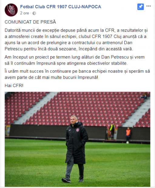 CFR Cluj i-a prelungit contractul lui Dan Petrescu