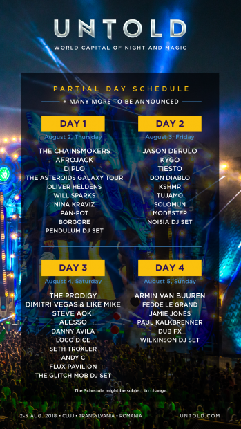 Programul pe zile pentru UNTOLD 2018