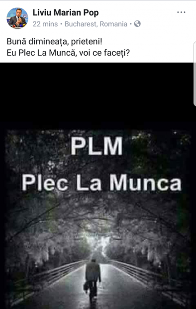 Glumă vulgară a unui fost ministru al Educatiei, pe Facebook; Liviu Marian Pop: ”PLM, mă duc la muncă”