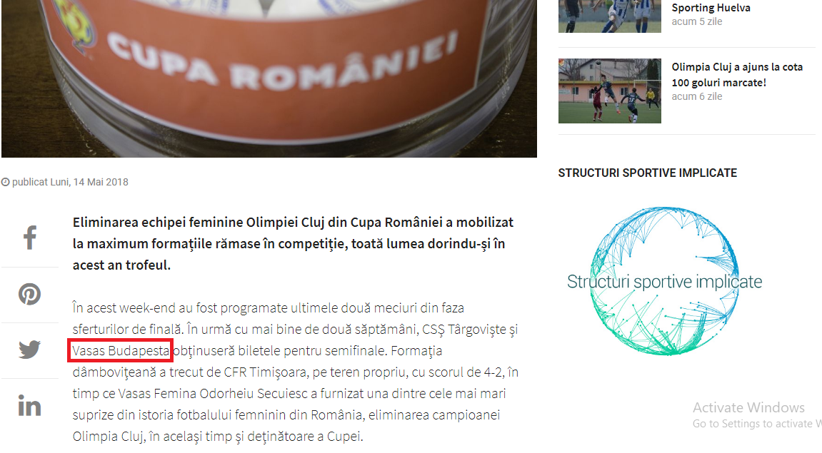 Gafă de proporții la FRF: Vasas Budapesta, în semifinalele Cupei României la fotbal feminin