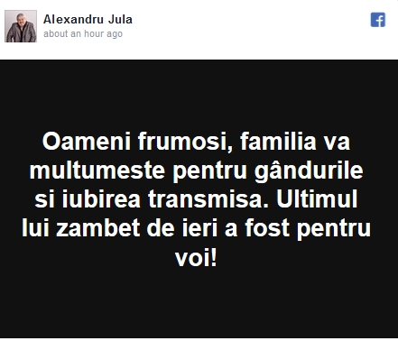 Familia lui Alexandru Jula, mesaj emoționant pe Facebook