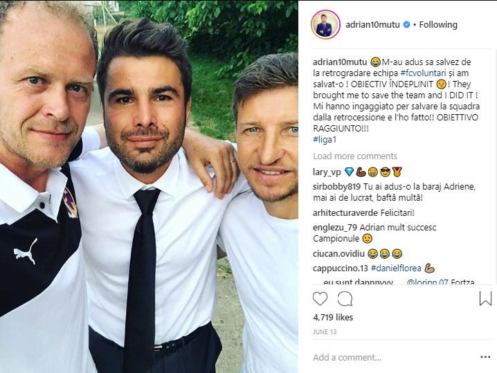 Adrian Mutu, demis de la FC Voluntari. Costel Gâlcă, noul antrenor