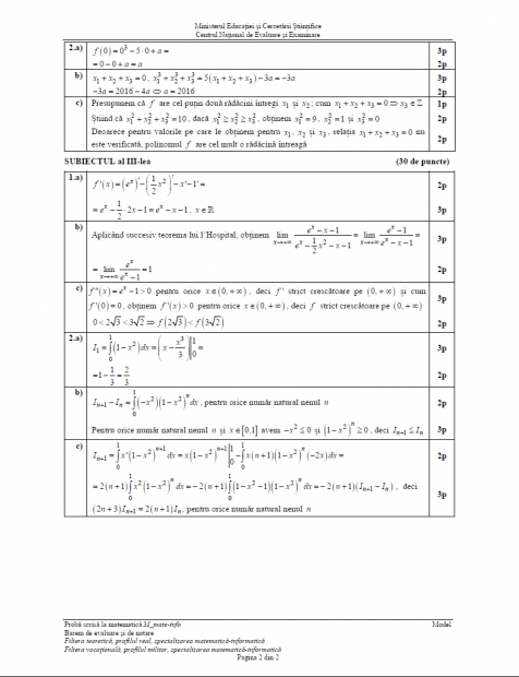 Subiecte matematică BAC 2018