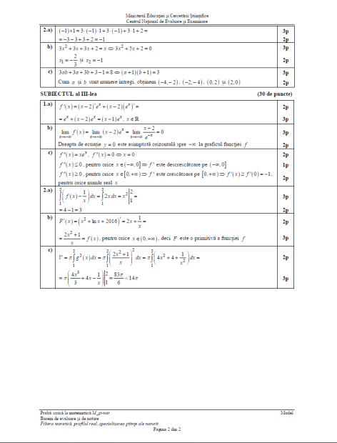 Subiecte matematică BAC 2018