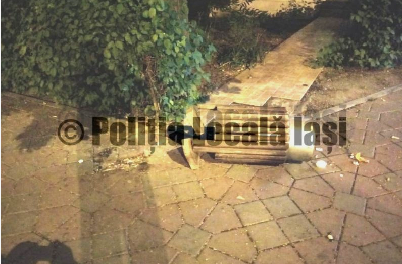 Un individ care distrugea coșurile de gunoi din Iași a fost dus de polițiști direct la Socola