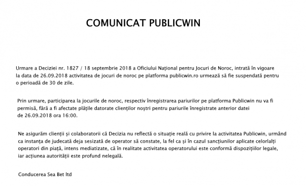 UPDATE | Ce spune ONJN, după ce a închis o casă de pariuri. Reacția casei de pariuri