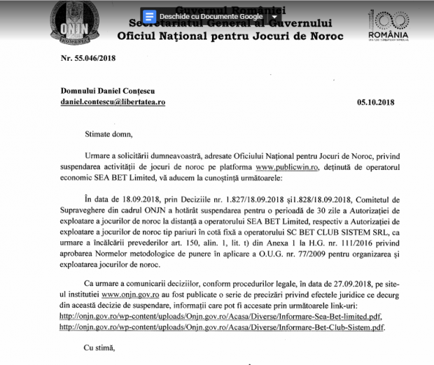 UPDATE | Ce spune ONJN, după ce a închis o casă de pariuri. Reacția casei de pariuri