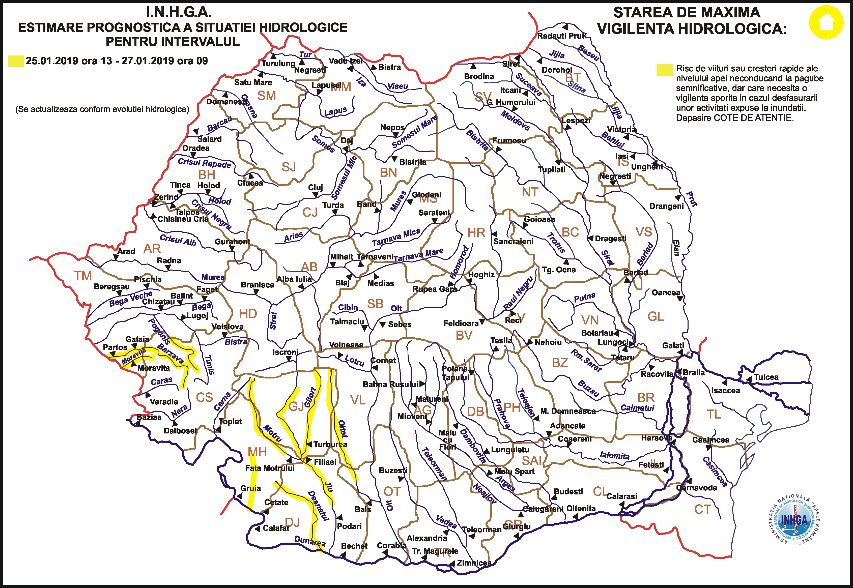 Cod galben de inundații în Banat și Oltenia
