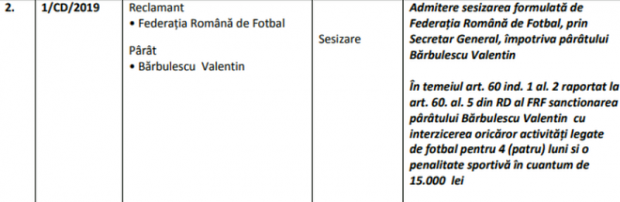 Fotbalistul Valentin Bărbulescu, amendat cu 15.000 de lei și suspendat patru luni, după ce a recunoscut că joacă la pariuri. ”Mi se pare un pic deplasată treaba asta”