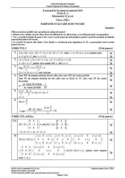 Subiecte Simulare Bac 2019 MatematicÄƒ Libertatea