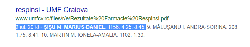 Google a reținut că Sișu a picat admiterea la Farmacie. Universitatea a șters dovada
