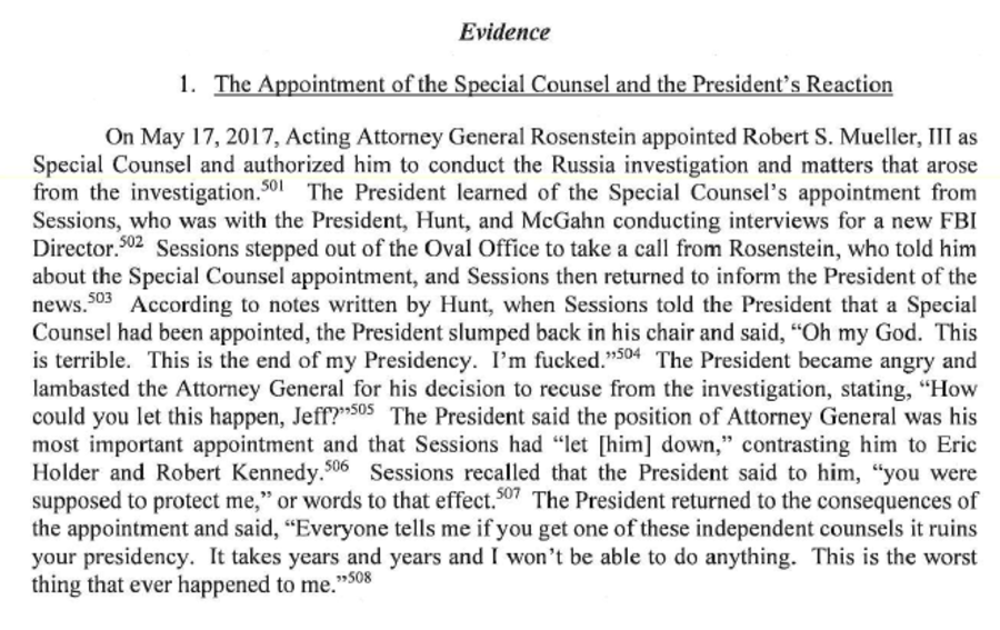 Raportul Mueller: Trump a încercat să-l demită pe procurorul special spunând că investigația privind implicarea Rusiei în alegerile din 2016 va însemna "sfârşitul mandatului meu"