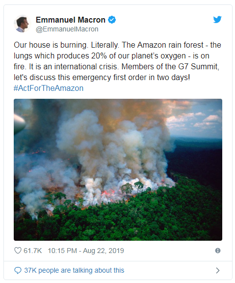Macron, despre incendiile din Amazonia: ”Ne arde casa”