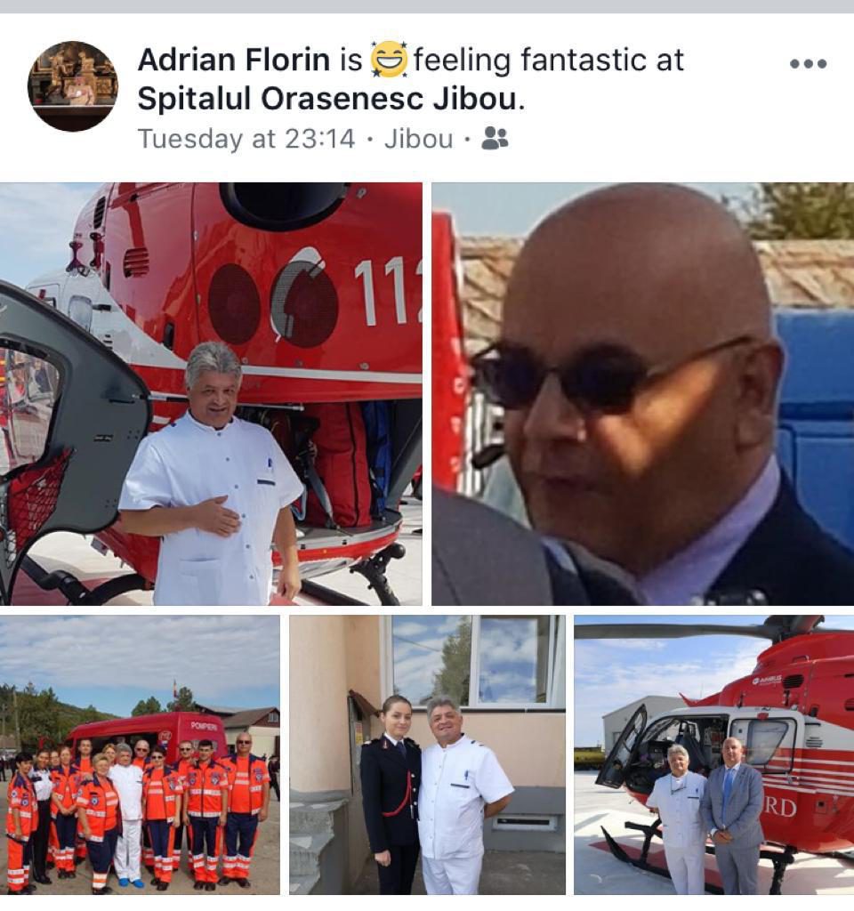 În timp ce publicul și presa internațională elogiază curajul victimelor corupției lui Secureanu, fostul manager de la Malaxa, judecat pentru 1.106 furturi din spital, pozează ca salvator cu echipajele SMURD la inaugurarea heliportului de la Jibou!