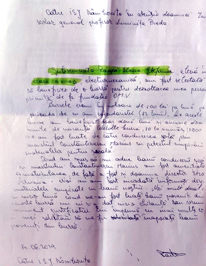 Procurorii cercetează cum un liceu din Moreni a luat banii de bursă ai elevilor, dați de OMV Petrom! Când o bursieră a reclamat situația, un profesor a replicat: “Așa, cum e țara asta de proști!”