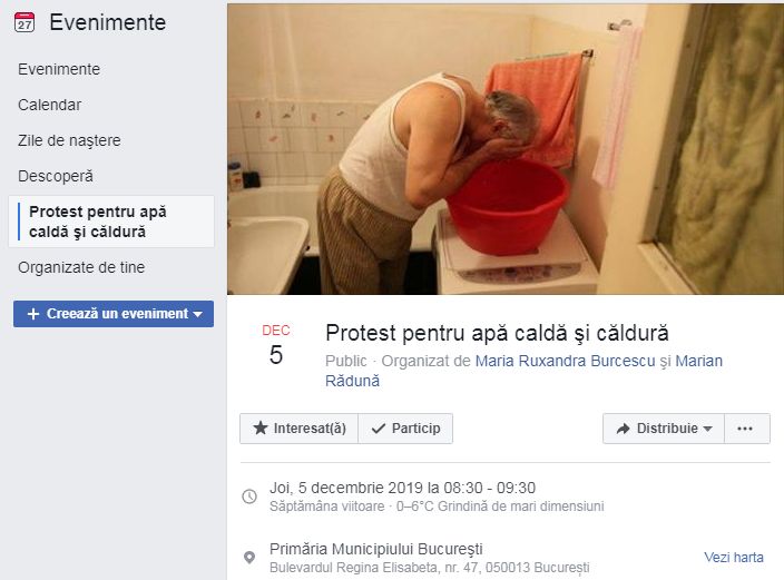 Protest în București: "Cu ligheanele la Primărie împotriva unei Capitale fără apă şi căldură la început de iarnă"
