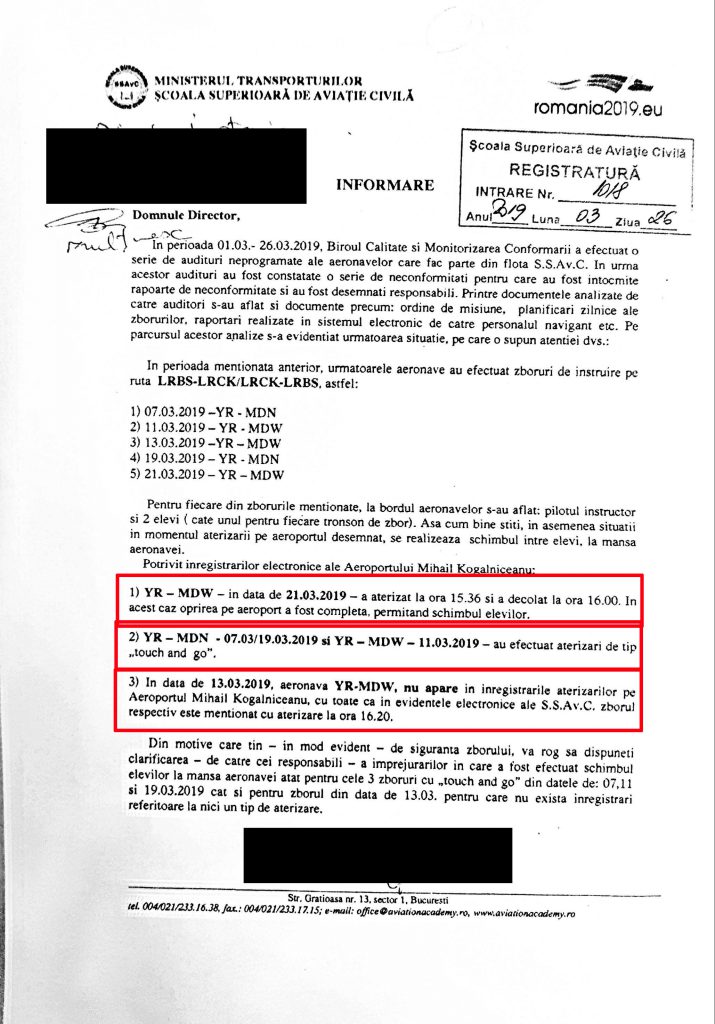 DOCUMENT. Noi dovezi ale fraudelor din Şcoala de Aviaţie: Economia financiară, mai importantă decât siguranța oamenilor