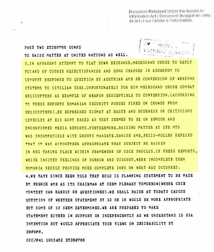 Documentele MAE român arată că Meleșcanu a mințit și în 1989, și acum. În fața diplomaților străini, el numea crimele de la Timișoara ”zvonuri colportate în scopuri dușmănoase”