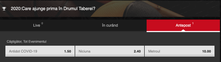 Pariuri în vremea coronavirusului, propuse de o agenție din România. Cine ajunge mai repede în Drumul Taberei: metroul sau antidotul pentru Covid-19