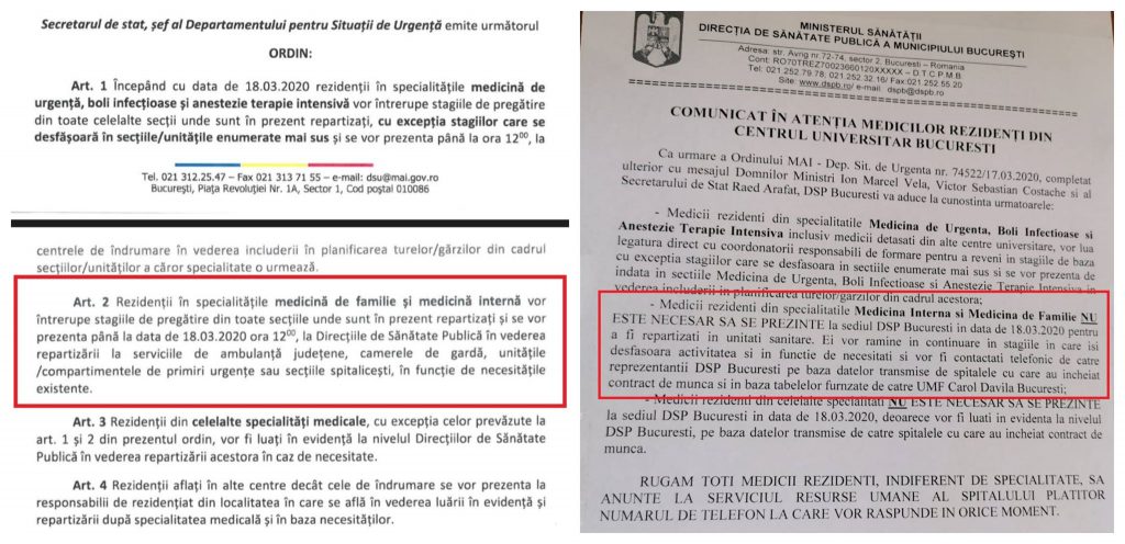 Documentele autorităților se bat cap în cap. Arafat: „Toți rezidenții de la medicină de familie și internă să meargă la DSP”. DSP: „Nu e nevoie”