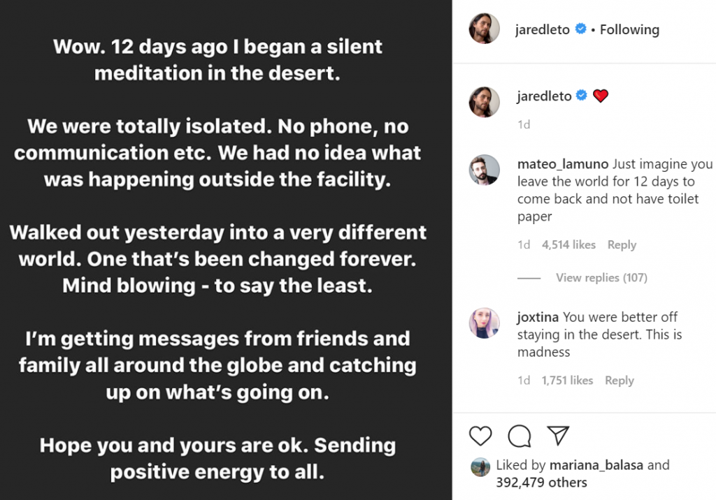 Jared Leto a aflat de pandemie după ce s-a întors din deșert „Am păşit într-o lume complet diferită“
