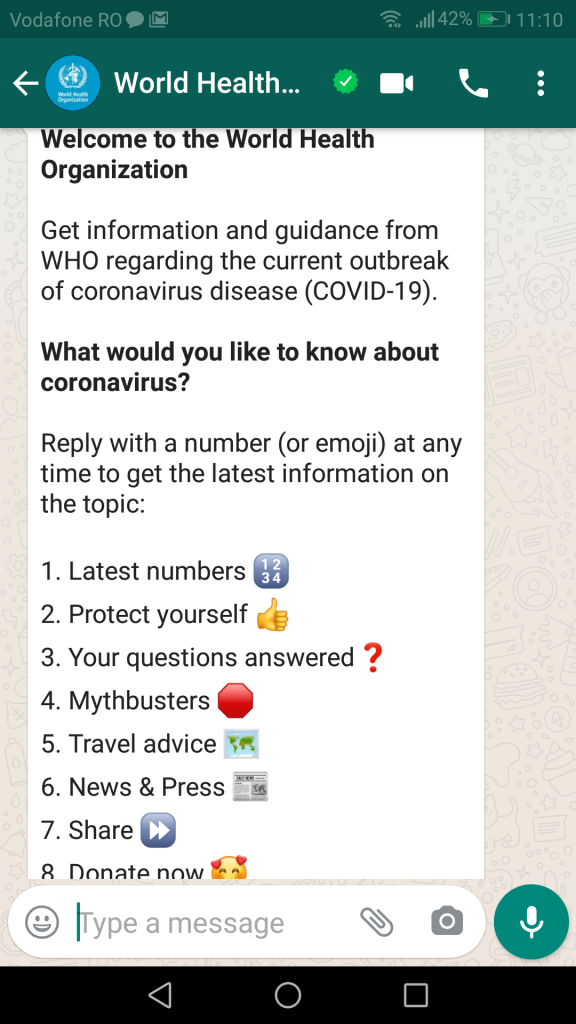 Informații utile despre coronavirus pe WhatsApp, de la OMS. Cum vă puteți abona